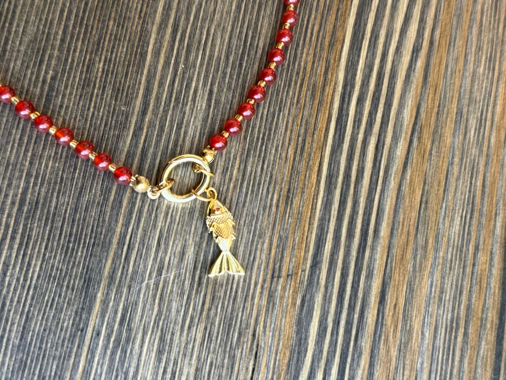 Carnelian Necklace with Gold Fish Charm